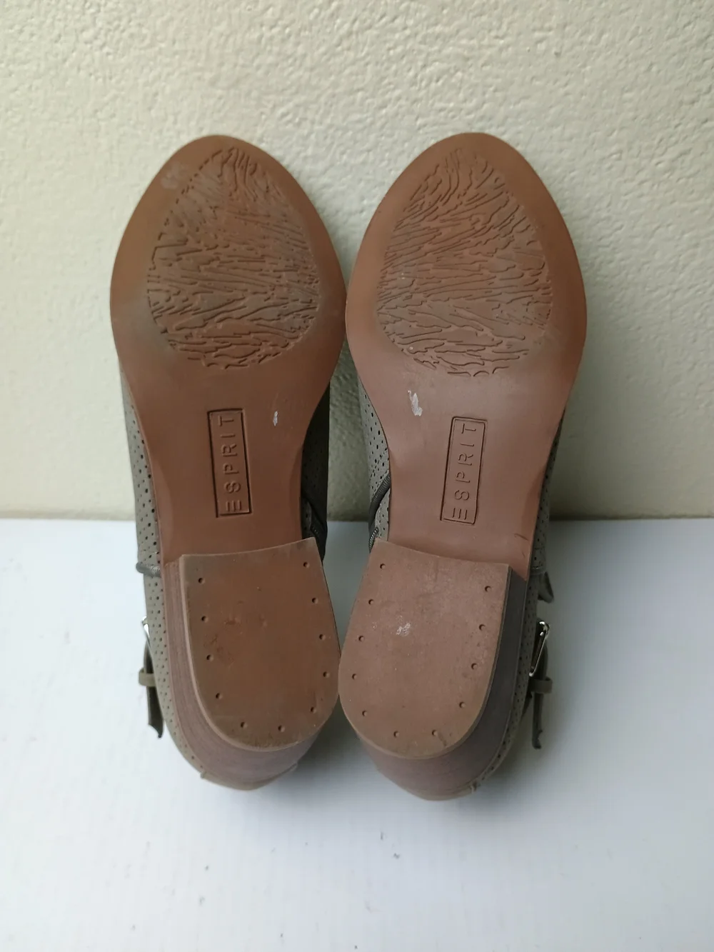 Esprit Talia 7.5M Taupe Perforated Ankle Booties with Buckle Strap